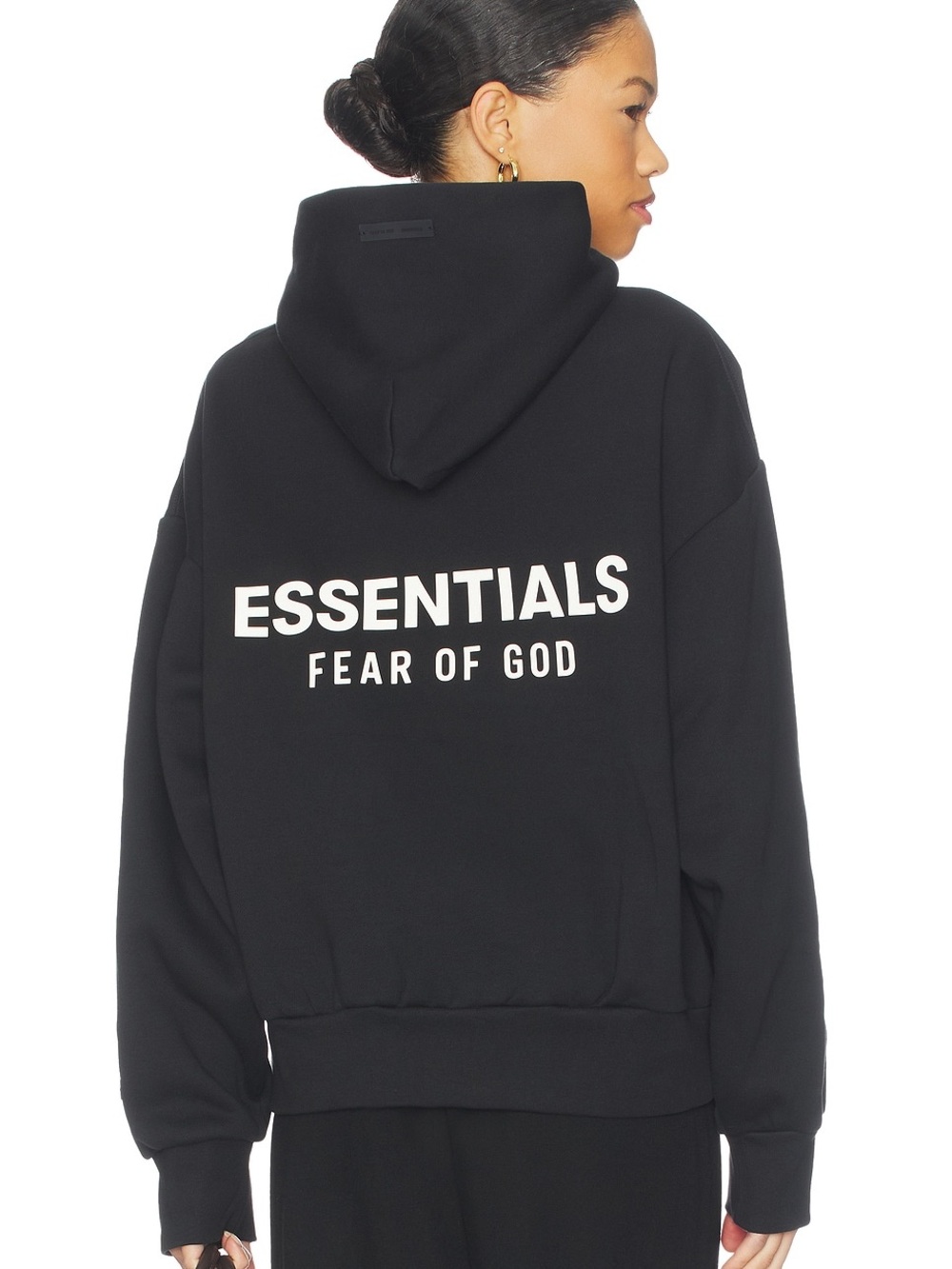 Fear of God Essentials Black Hoodie with White Back Logo